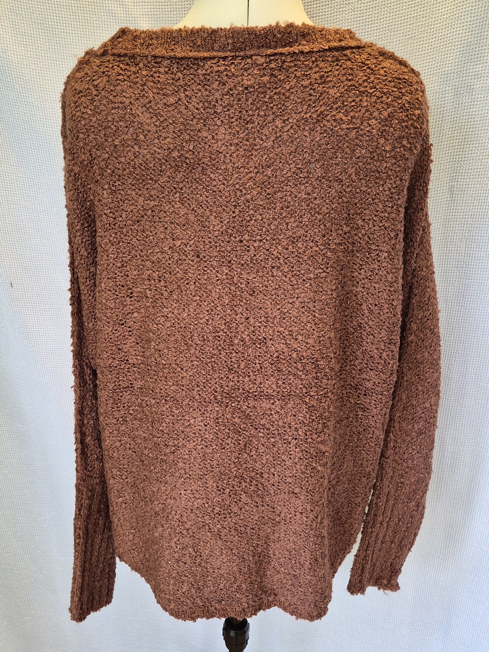 Women's Rust Textured Crewneck Sweater with Pocket - Picture 2 of 11